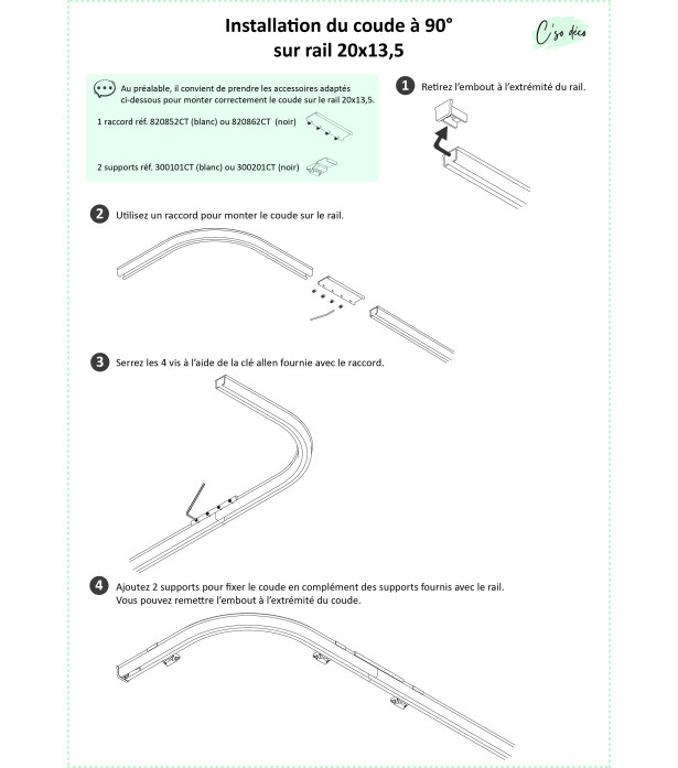 Coude à 90ø blanc pour rail 20x13,5